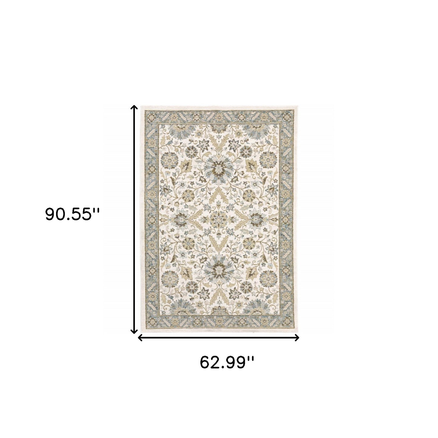 5 x 7 Gray & Ivory Oriental Power Loom Rug