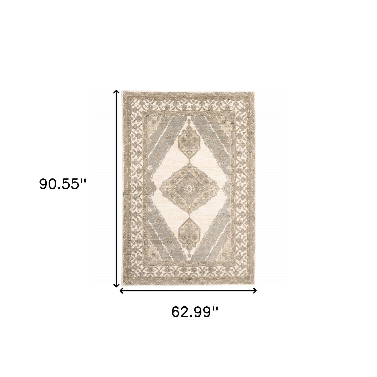5 x 7 Beige & Ivory Oriental Power Loom Rug