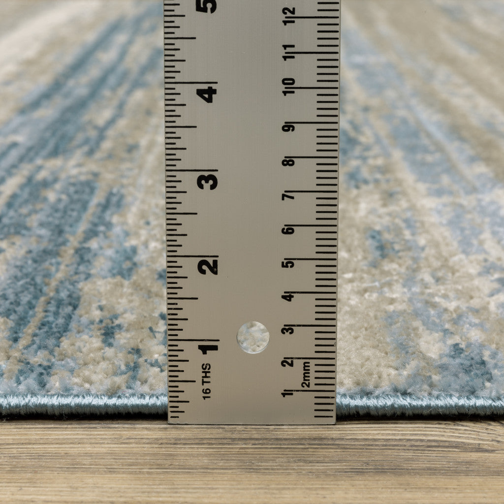 10 x 13 Ivory Beige Grey Blue & Tan Power Loom Stain Resistant Rug With Fringe