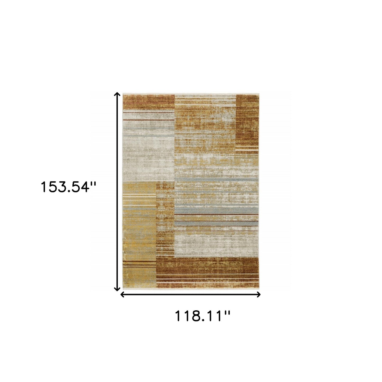 10 x 13 Rust Gold Blue Grey Ivory & Tan Geometric Power Loom Stain Resistant Rug With Fringe
