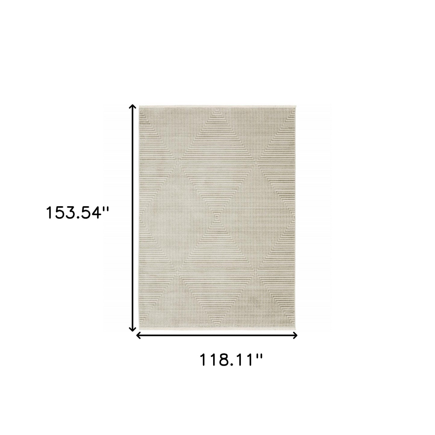 10 x 13 Ivory Beige Taupe & Tan Geometric Power Loom Stain Resistant Rug With Fringe