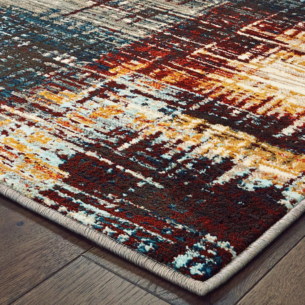 10 x 13 Blue Gold Red & Grey Power Loom Stain Resistant Rug