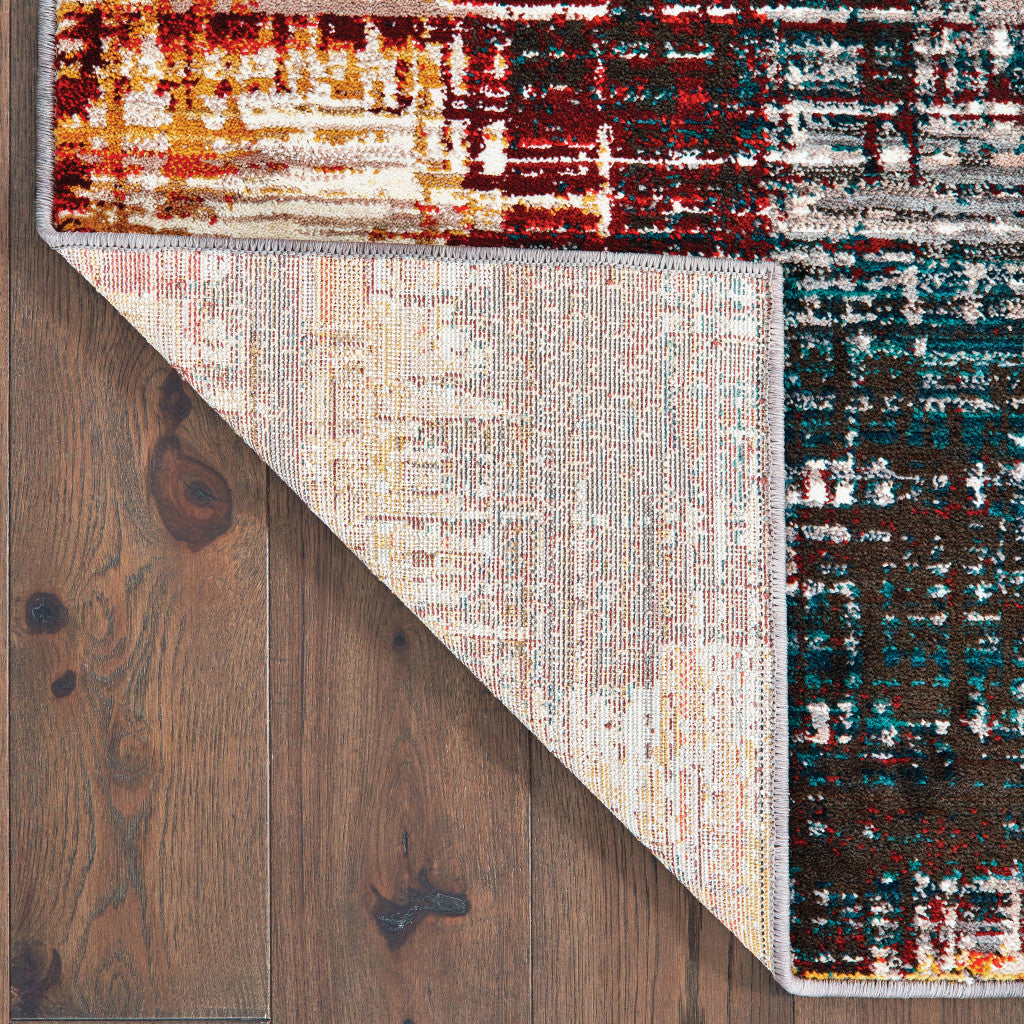 10 x 13 Blue Gold Red & Grey Power Loom Stain Resistant Rug