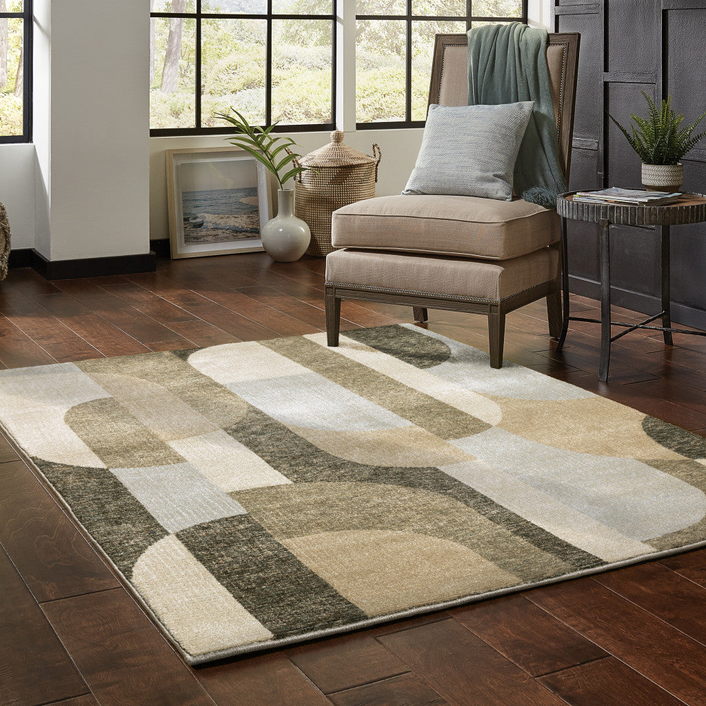 5 x 7 Brown & Ivory Geometric Power Loom Rug