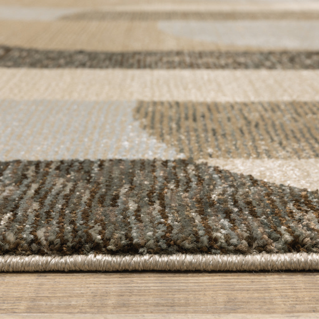 5 x 7 Brown & Ivory Geometric Power Loom Rug