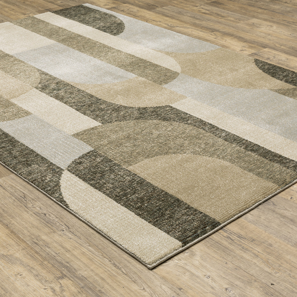 5 x 7 Brown & Ivory Geometric Power Loom Rug