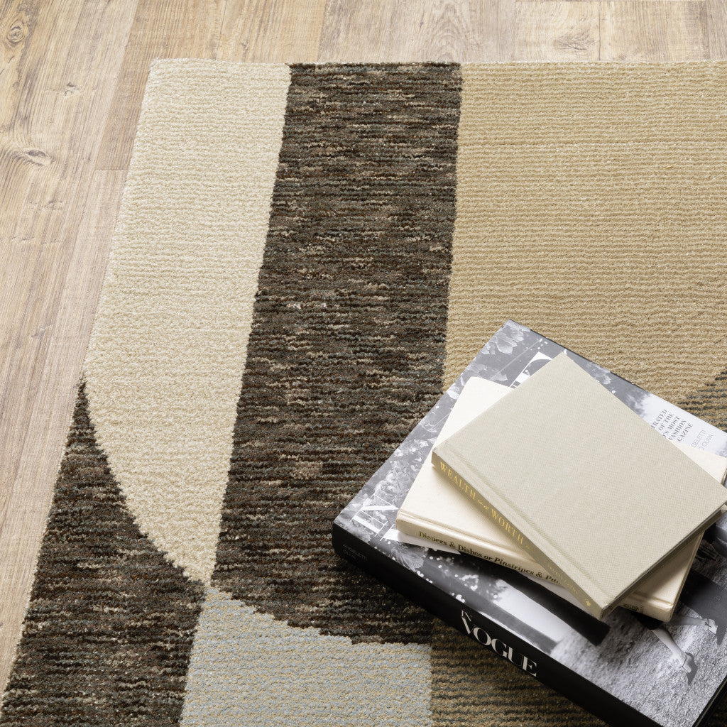 5 x 7 Brown & Ivory Geometric Power Loom Rug