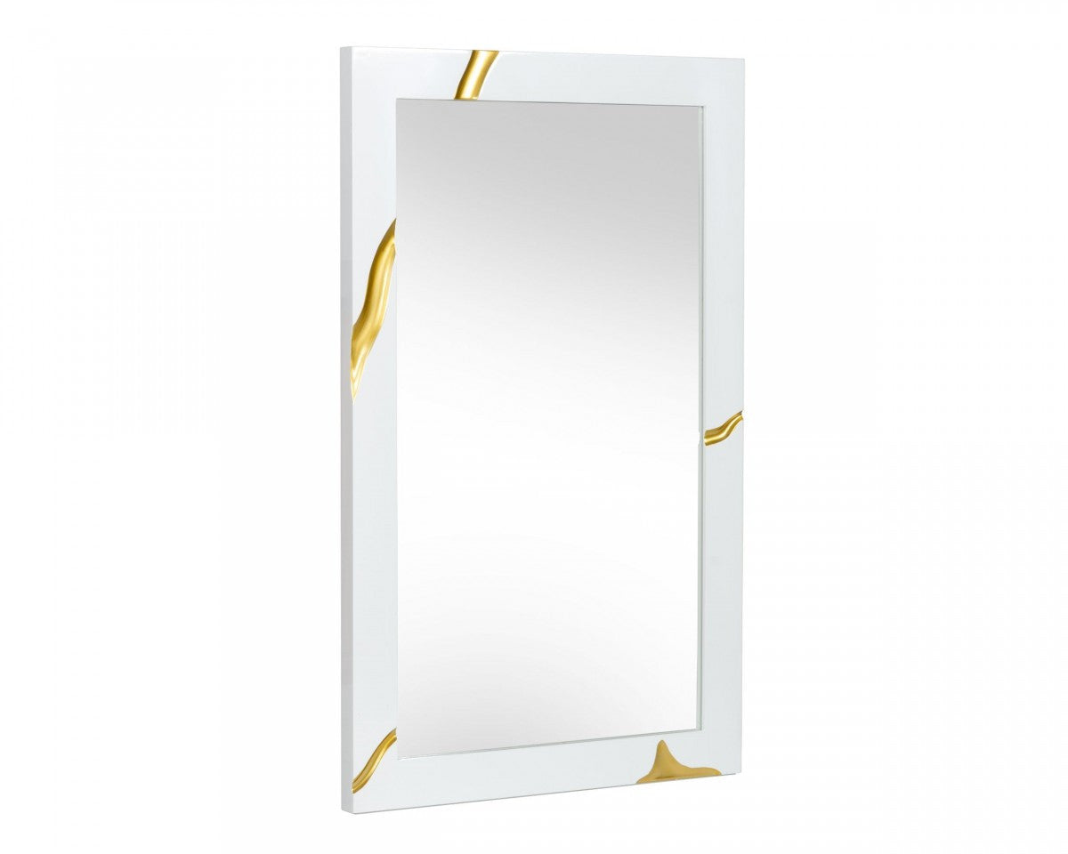 Gold and White Wood Framed Accent Mirror