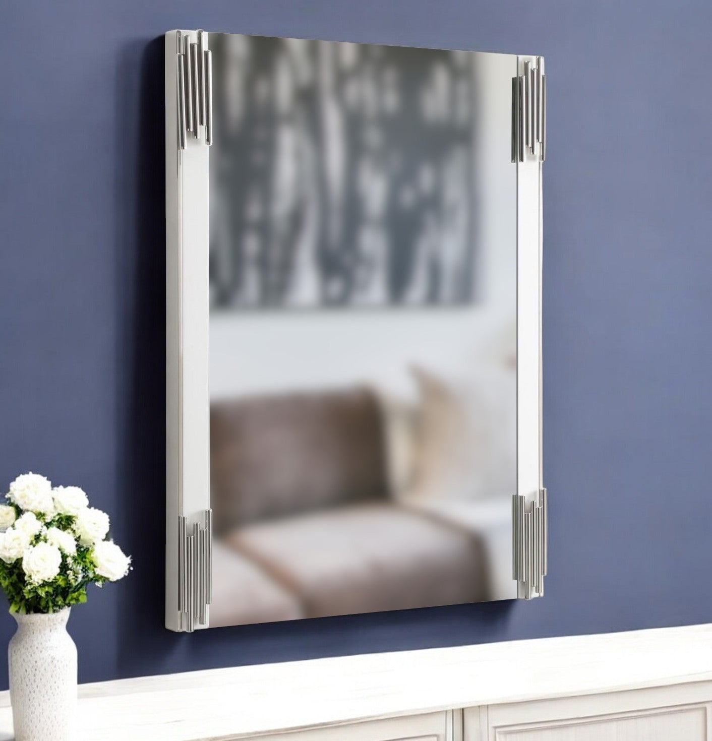 White Steel Framed Accent Mirror