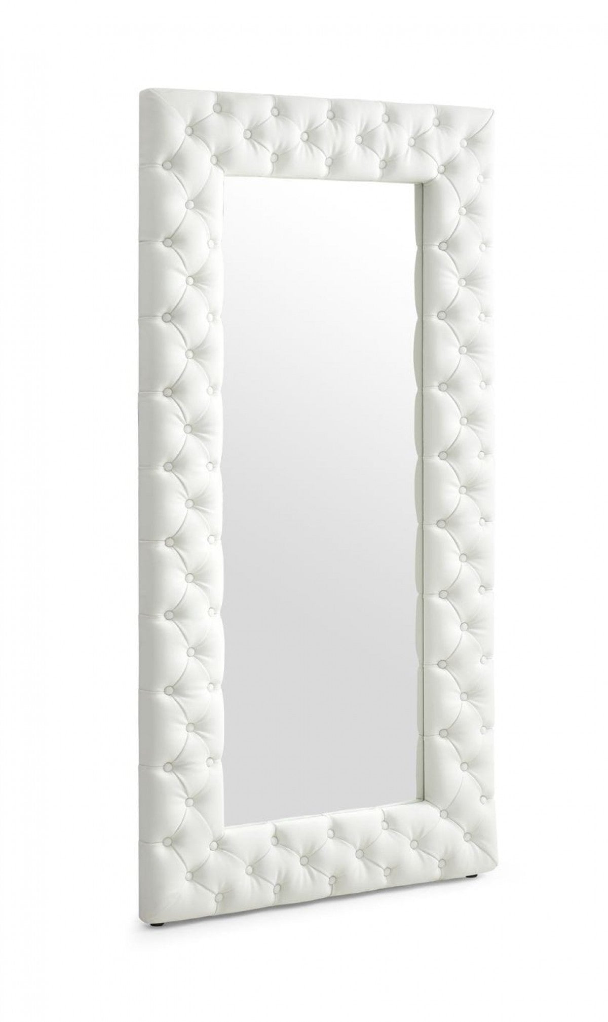 White Faux Leather Leaning Accent Mirror