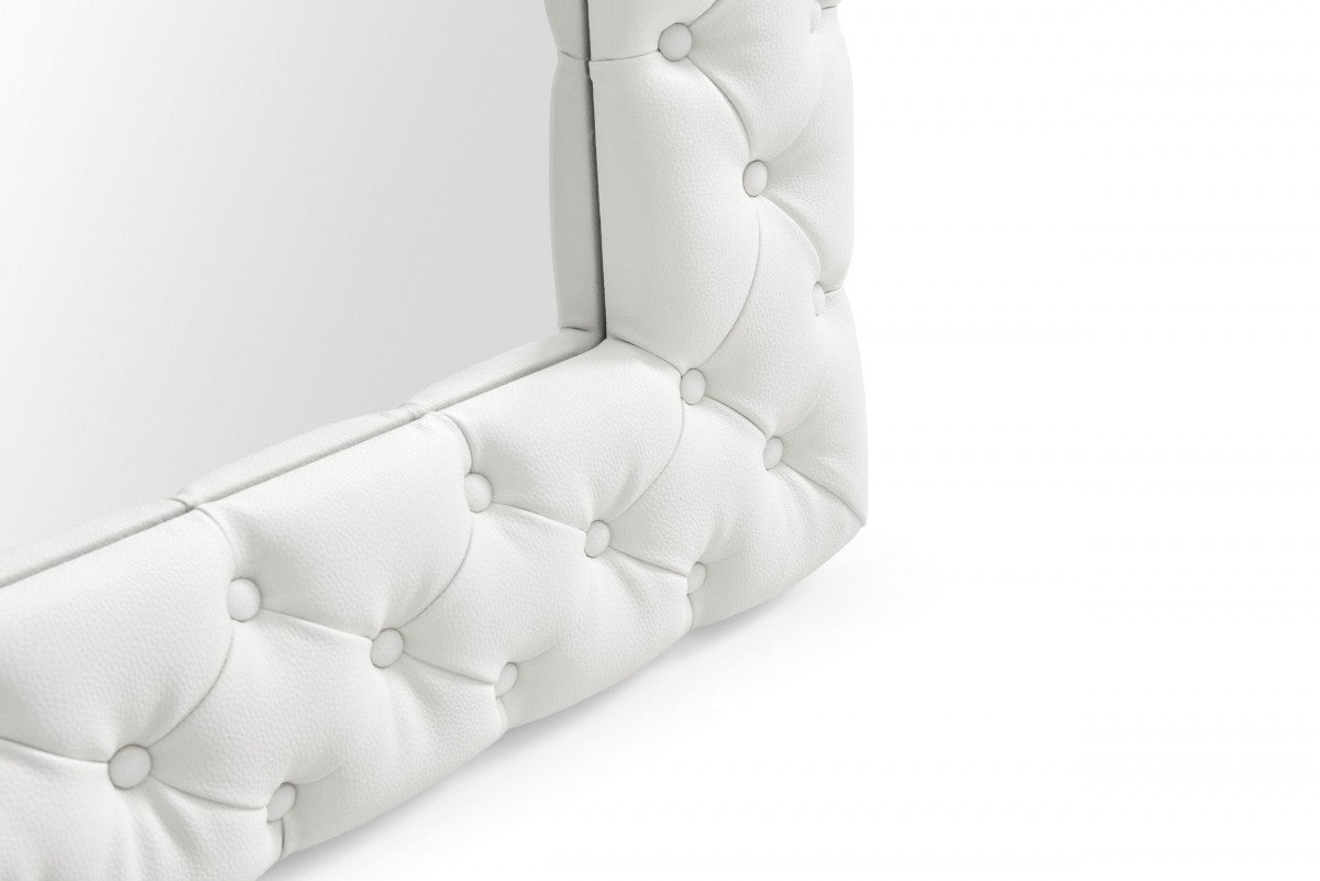 White Faux Leather Leaning Accent Mirror