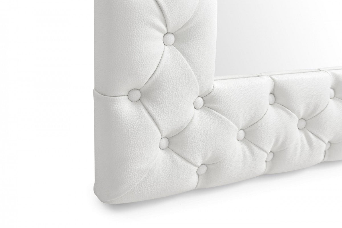 White Faux Leather Leaning Accent Mirror