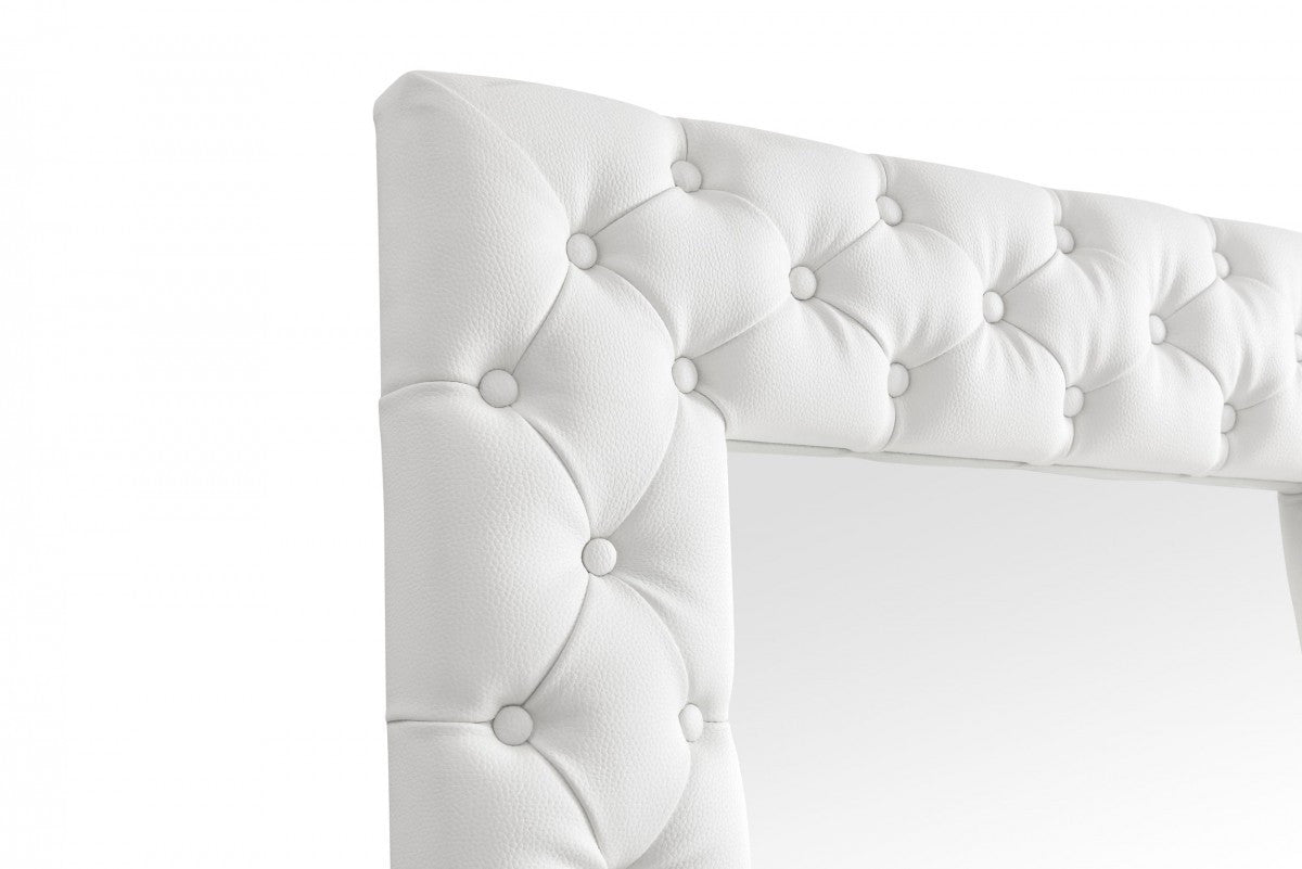 White Faux Leather Leaning Accent Mirror