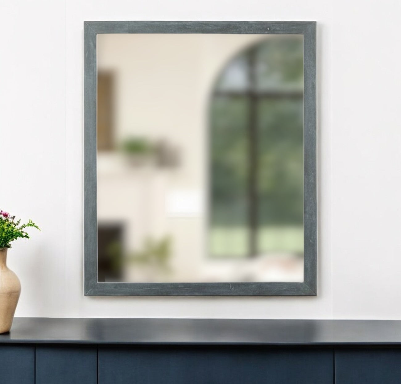 Dark Gray Solid Wood Framed Accent Mirror