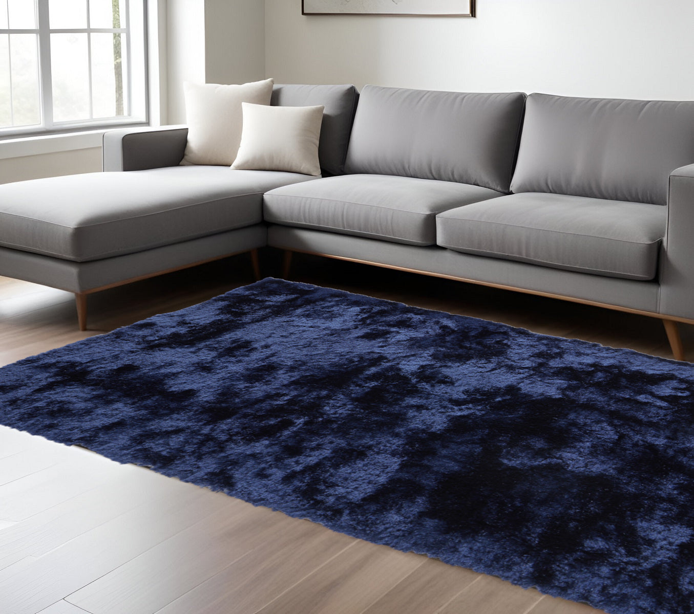 8 x 10 Blue & Black Shag Tufted Handmade Rug