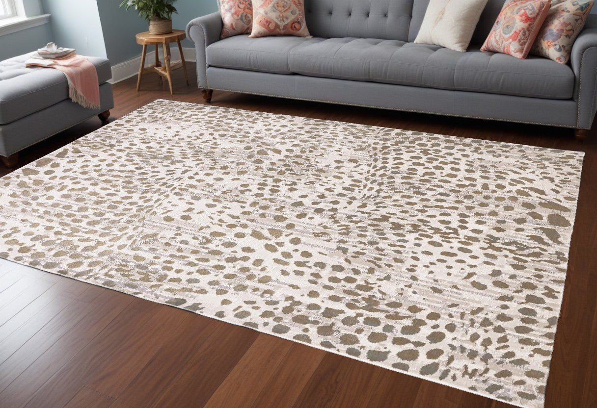 10 x 13 Brown & Ivory Stain Resistant Rug