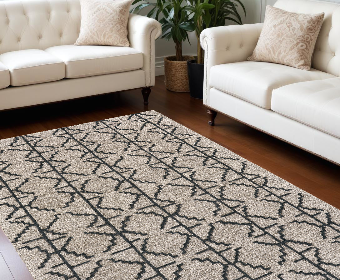 10 x 13 Black Taupe & Gray Wool Geometric Tufted Handmade Stain Resistant Rug