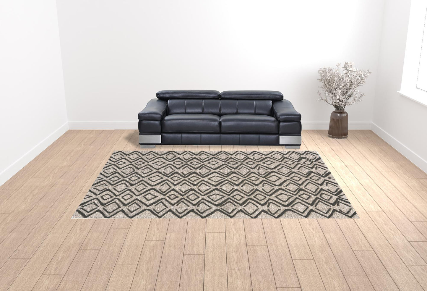 10 x 13 Black Gray & Taupe Wool Geometric Tufted Handmade Stain Resistant Rug