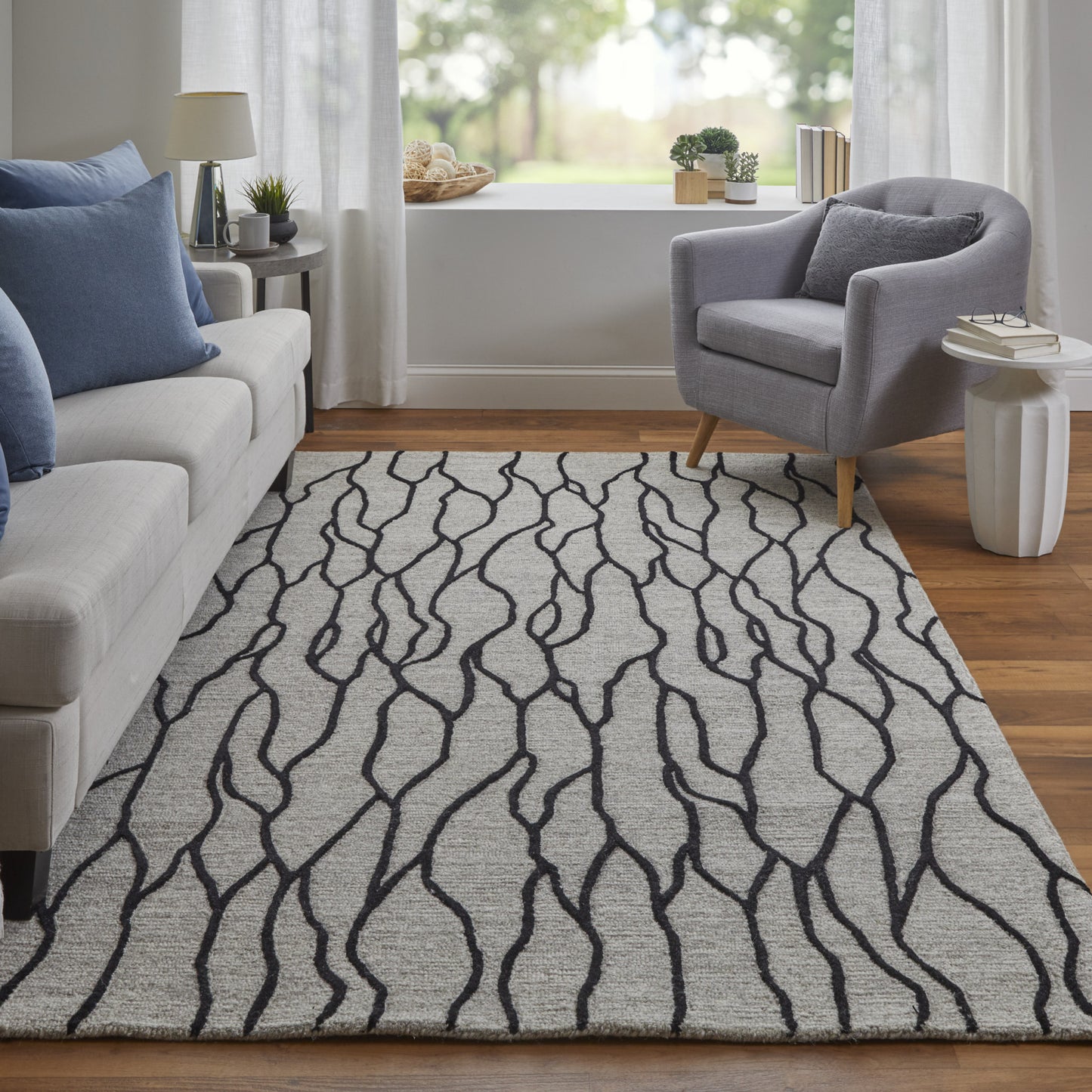 10 x 13 Taupe Black & Gray Wool Tufted Handmade Stain Resistant Rug