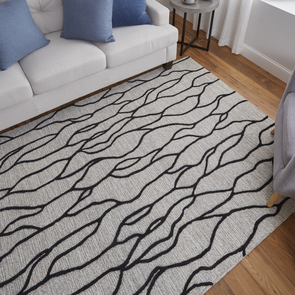 10 x 13 Taupe Black & Gray Wool Tufted Handmade Stain Resistant Rug