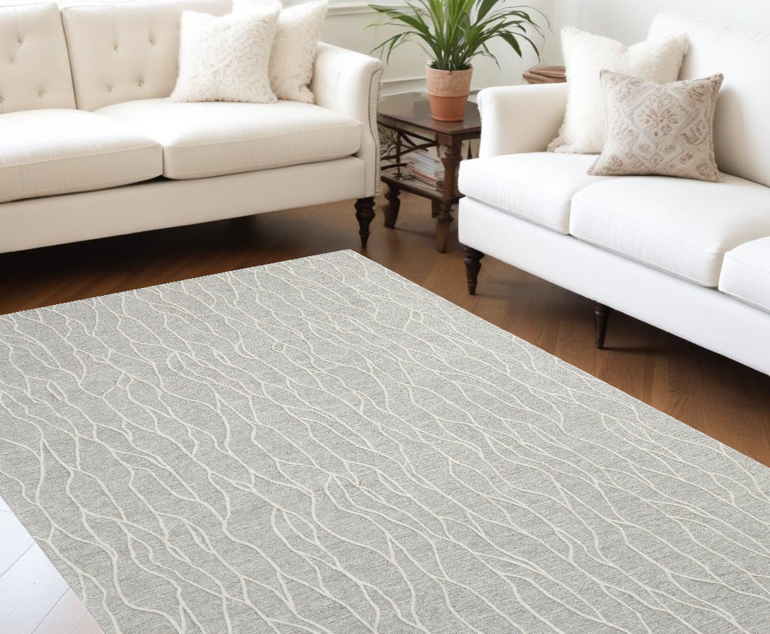 10 x 13 Taupe & Ivory Wool Tufted Handmade Stain Resistant Rug