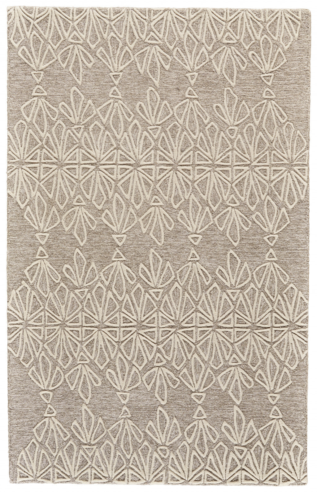 10 x 13 Tan & Ivory Wool Geometric Tufted Handmade Stain Resistant Rug