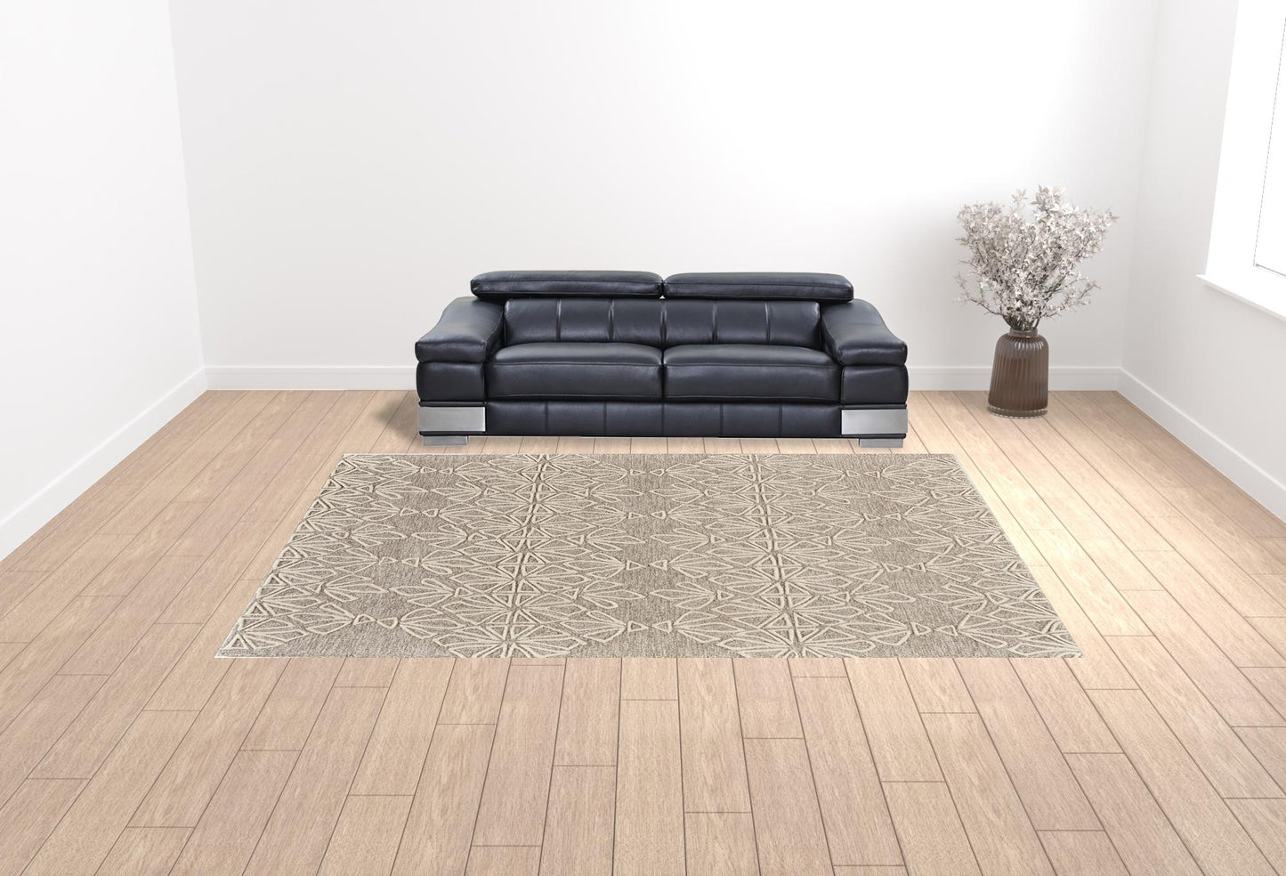 10 x 13 Tan & Ivory Wool Geometric Tufted Handmade Stain Resistant Rug