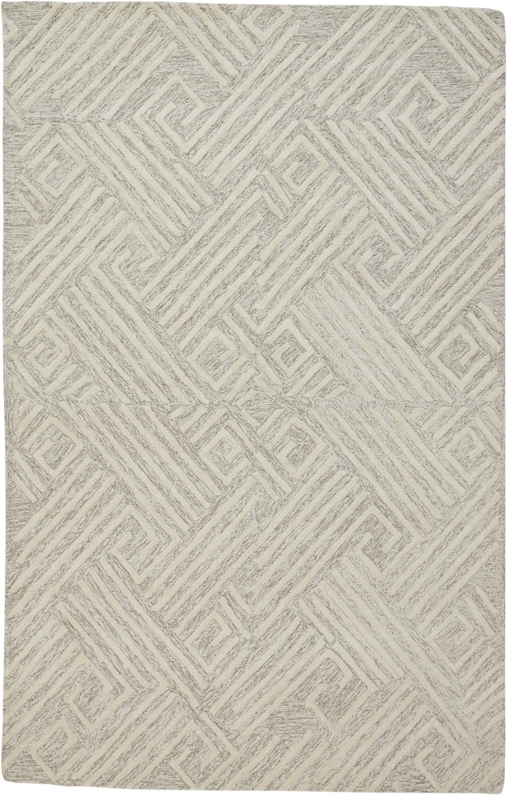 10 x 13 Tan & Ivory Wool Geometric Tufted Handmade Stain Resistant Rug