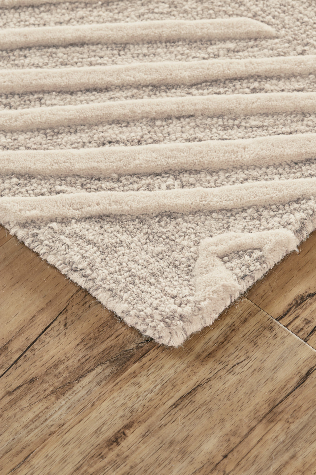 10 x 13 Tan & Ivory Wool Geometric Tufted Handmade Stain Resistant Rug