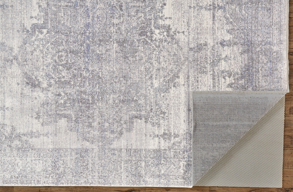 8 x 10 Gray Ivory & Taupe Distressed Rug With Fringe