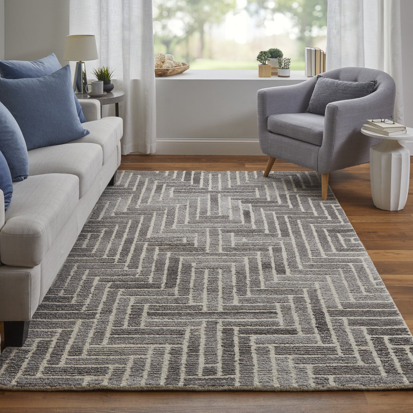 9 x 12 Tan & Gray Wool Geometric Hand Tufted Rug