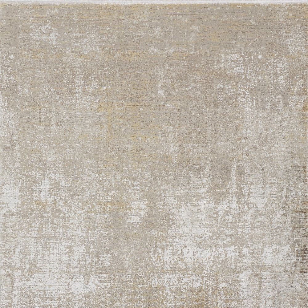 10 x 13 Taupe Ivory & Gold Rug With Fringe