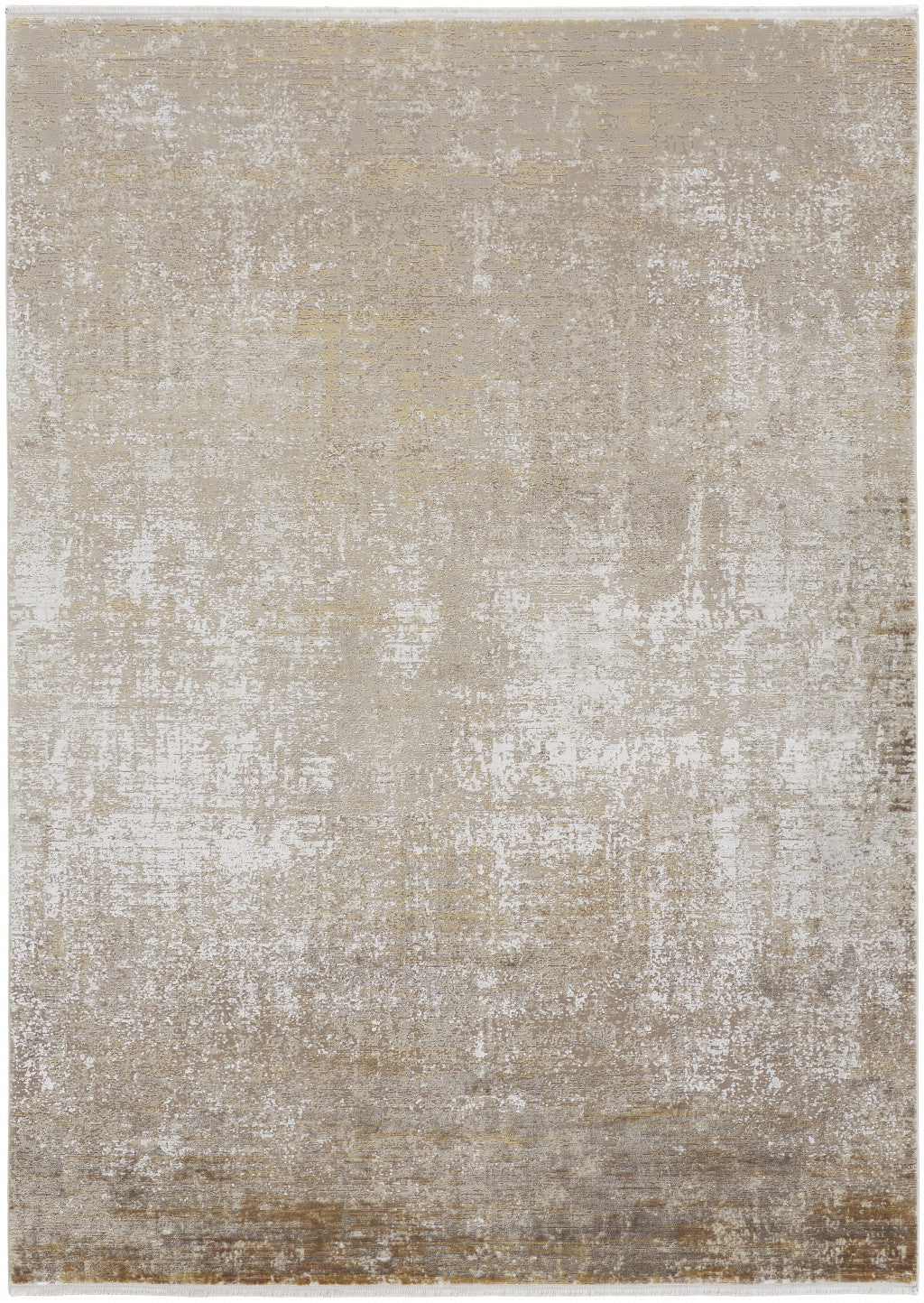 12 x 15 Taupe Ivory & Gold Rug With Fringe