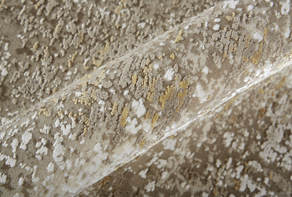 12 x 15 Taupe Ivory & Gold Rug With Fringe