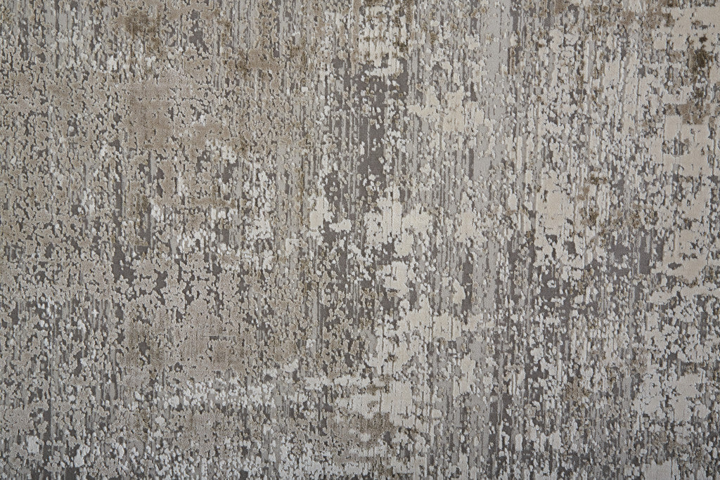 12 x 15 Tan Ivory & Gray Power Loom Distressed Rug With Fringe