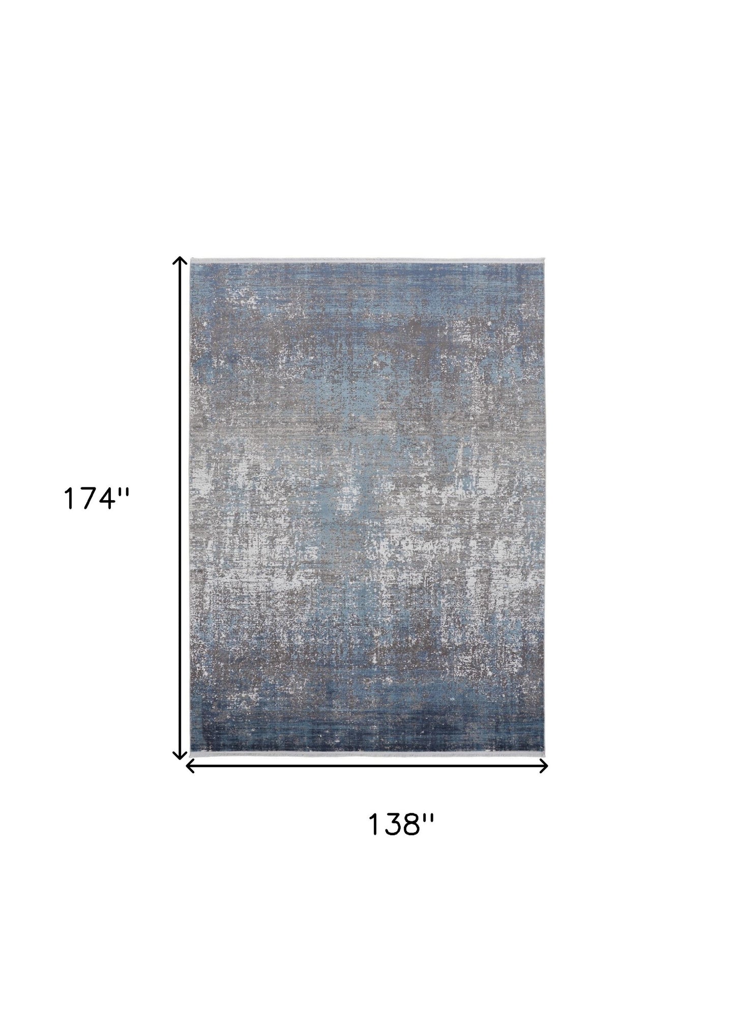 12 x 15 Blue Gray & Silver Power Loom Distressed Rug With Fringe