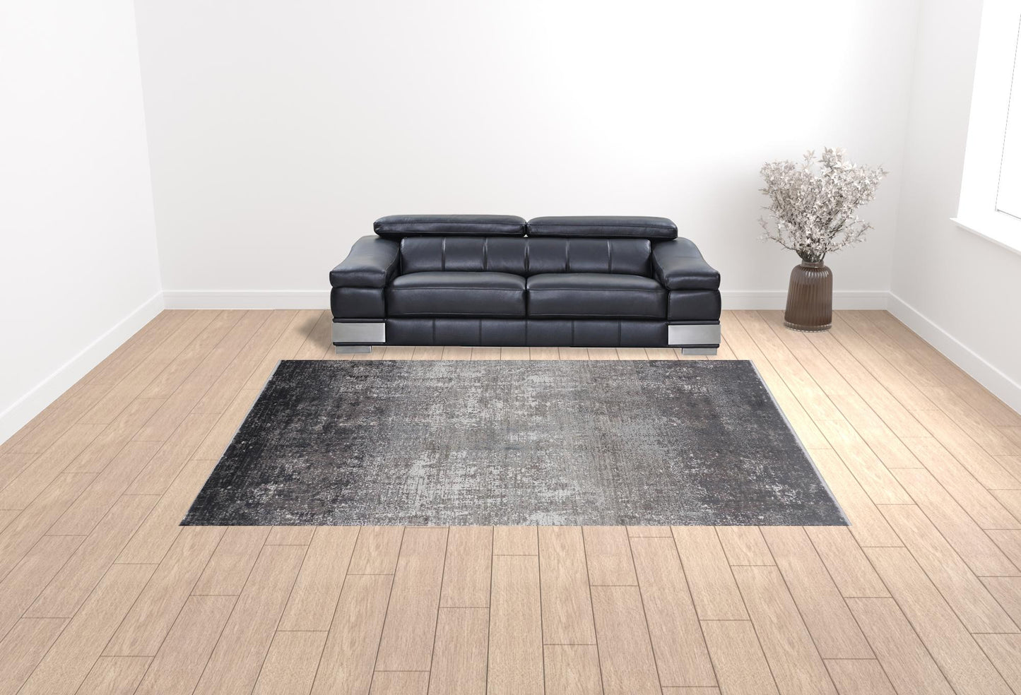 10 x 13 Gray Black & Silver Power Loom Distressed Rug With Fringe