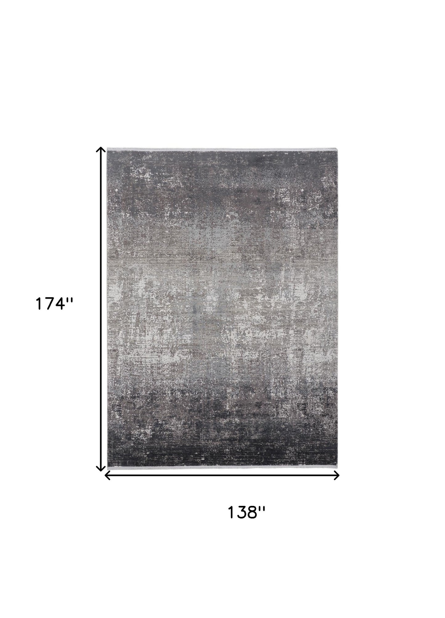 12 x 15 Gray & Black Power Loom Distressed Rug With Fringe