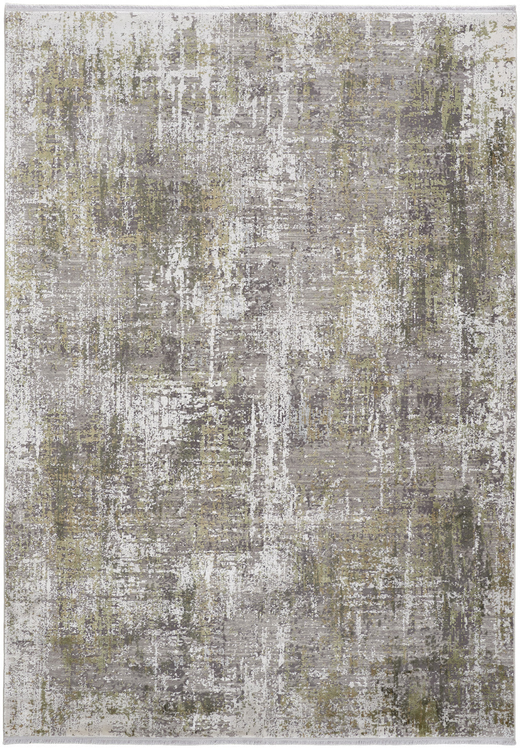 10 x 13 Green Gray & Ivory Rug With Fringe