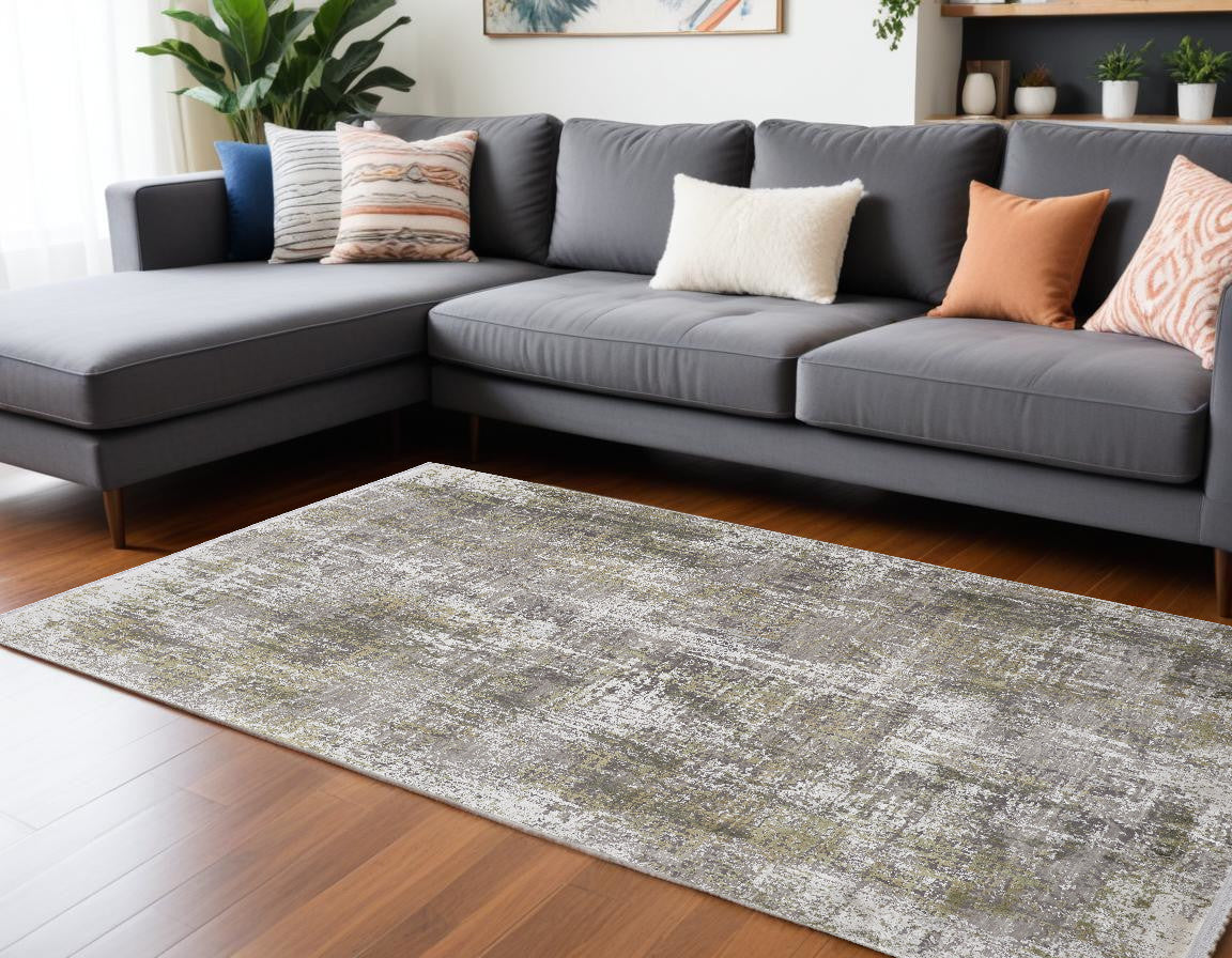 12 x 15 Green Gray & Ivory Rug With Fringe