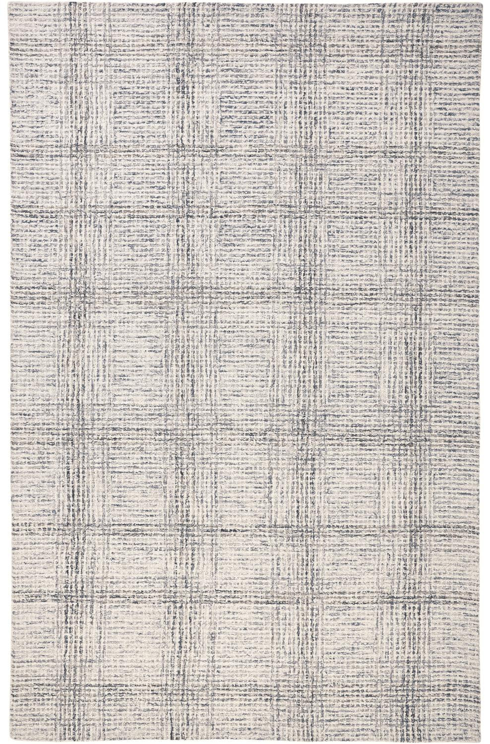 8 x 10 Ivory & Gray Wool Plaid Tufted Handmade Stain Resistant Rug