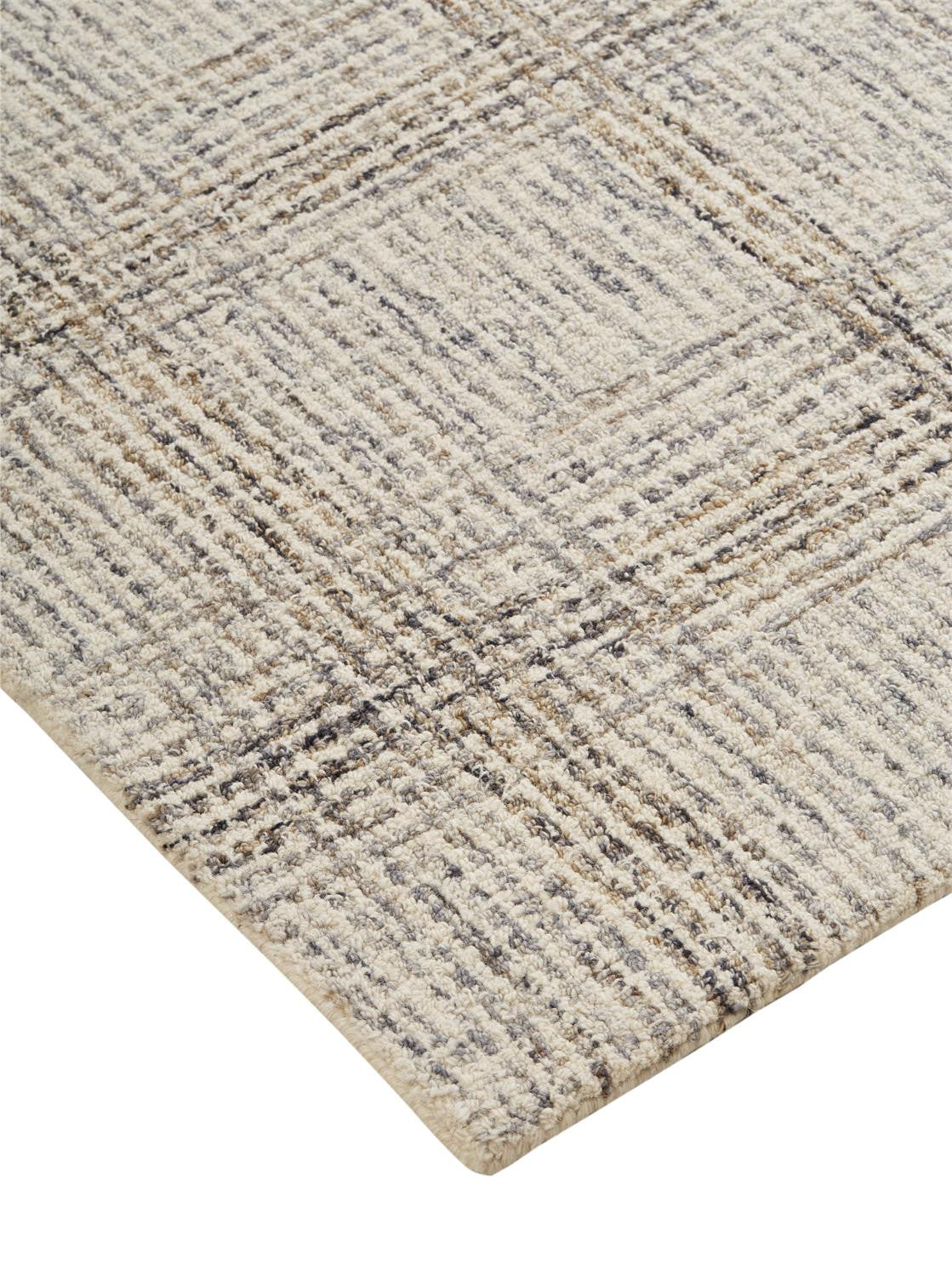 8 x 10 Ivory & Gray Wool Plaid Tufted Handmade Stain Resistant Rug