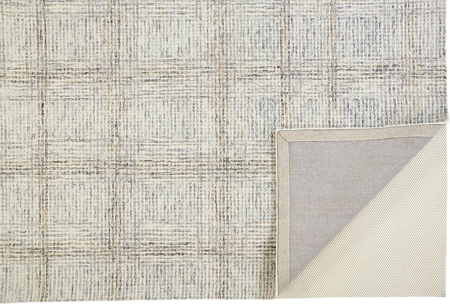 8 x 10 Ivory & Gray Wool Plaid Tufted Handmade Stain Resistant Rug