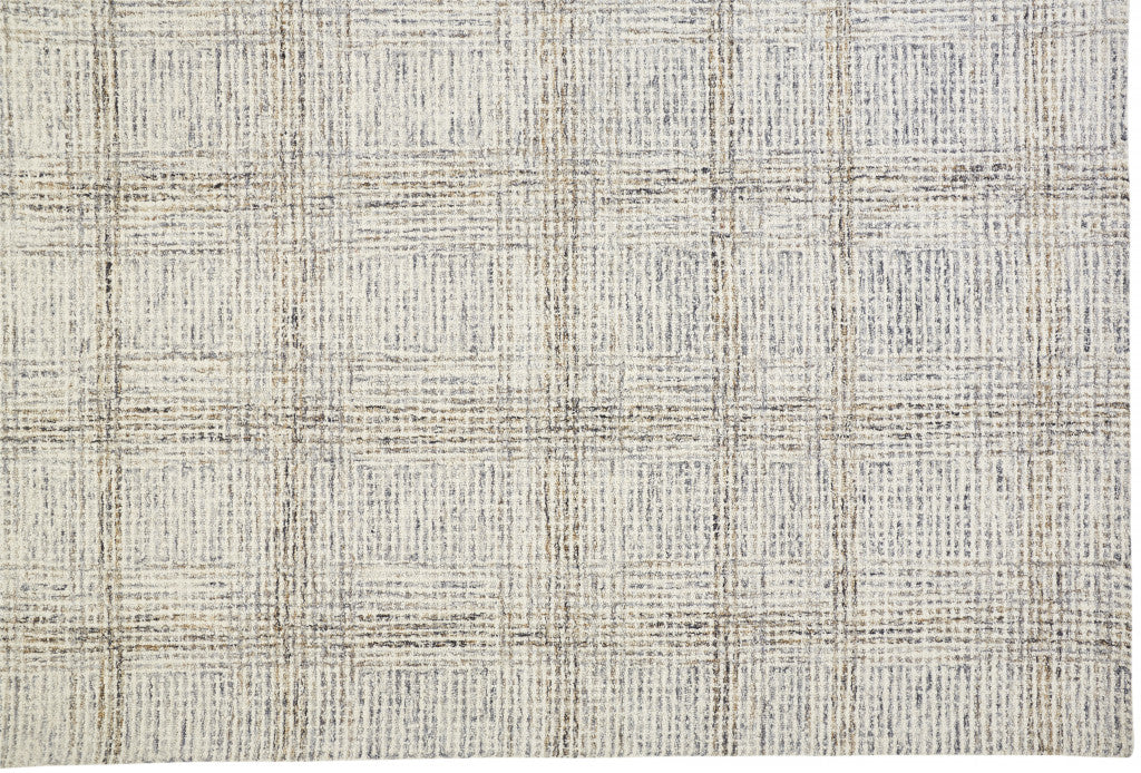 8 x 10 Ivory & Gray Wool Plaid Tufted Handmade Stain Resistant Rug