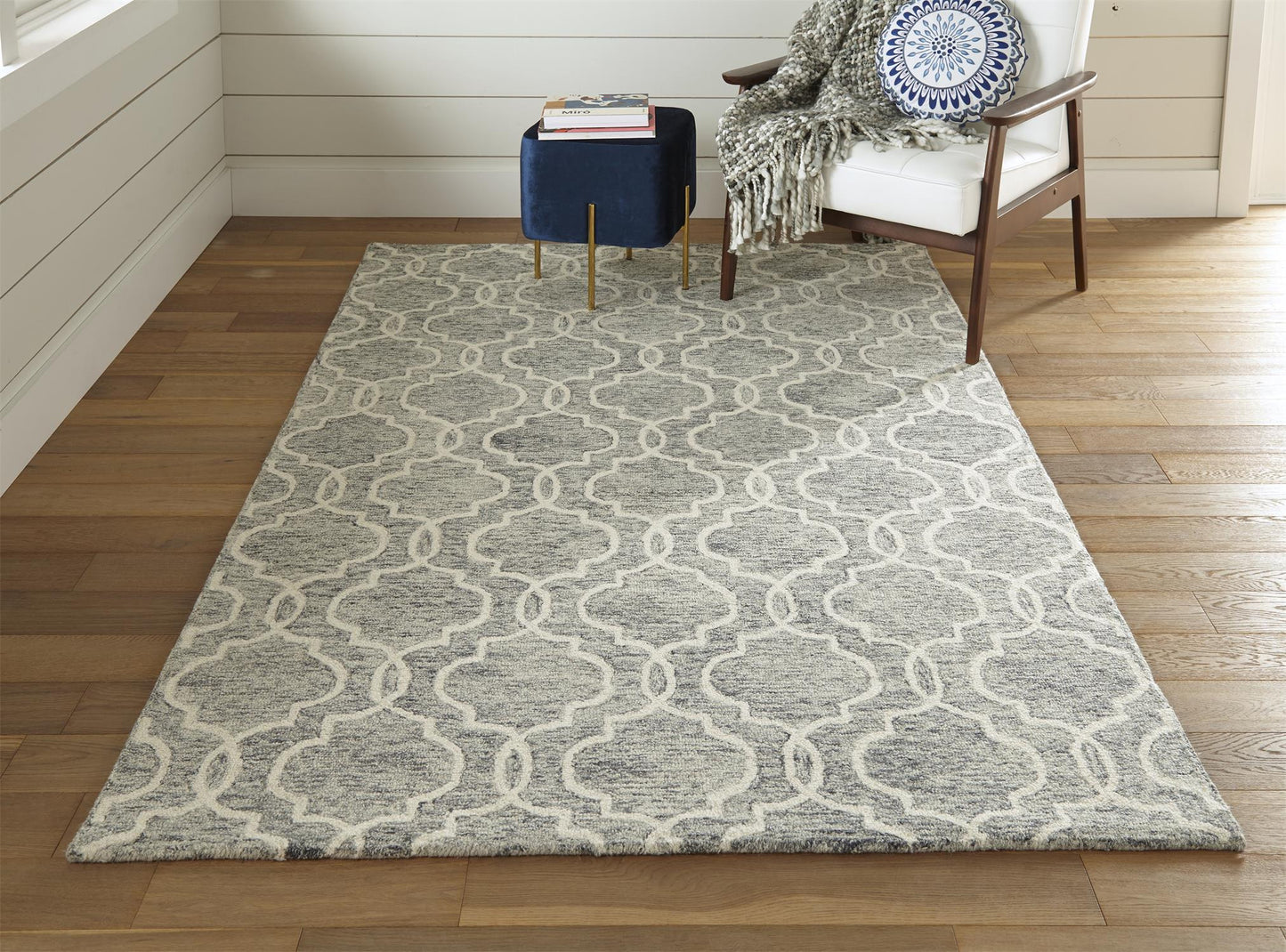 8 x 10 Blue Gray & Ivory Wool Geometric Tufted Handmade Stain Resistant Rug