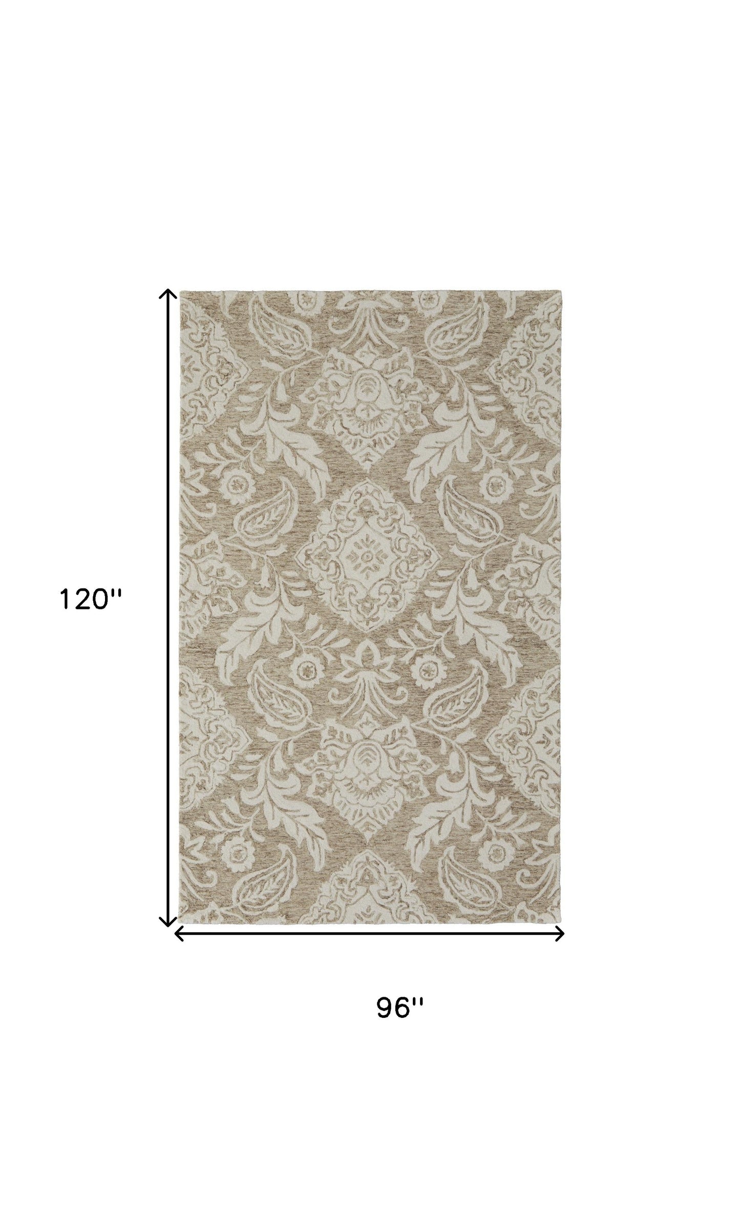 8 x 10 Tan & Ivory Wool Paisley Tufted Handmade Stain Resistant Rug