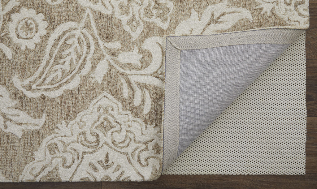 8 x 10 Tan & Ivory Wool Paisley Tufted Handmade Stain Resistant Rug
