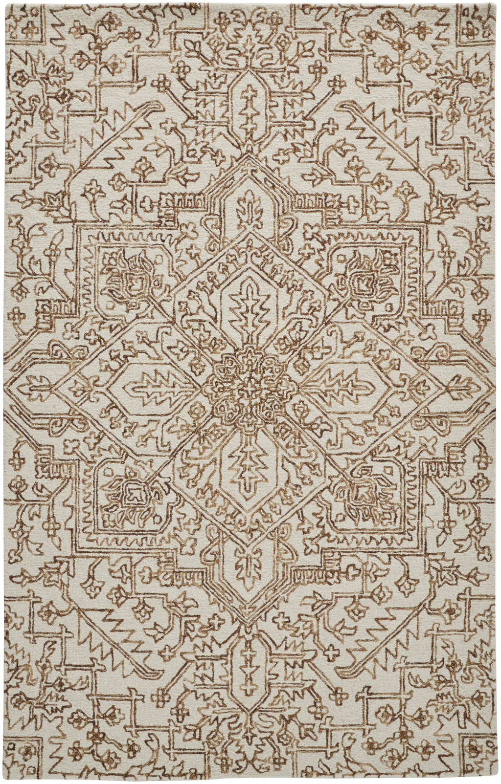 8 x 10 Ivory & Brown Wool Floral Tufted Handmade Stain Resistant Rug