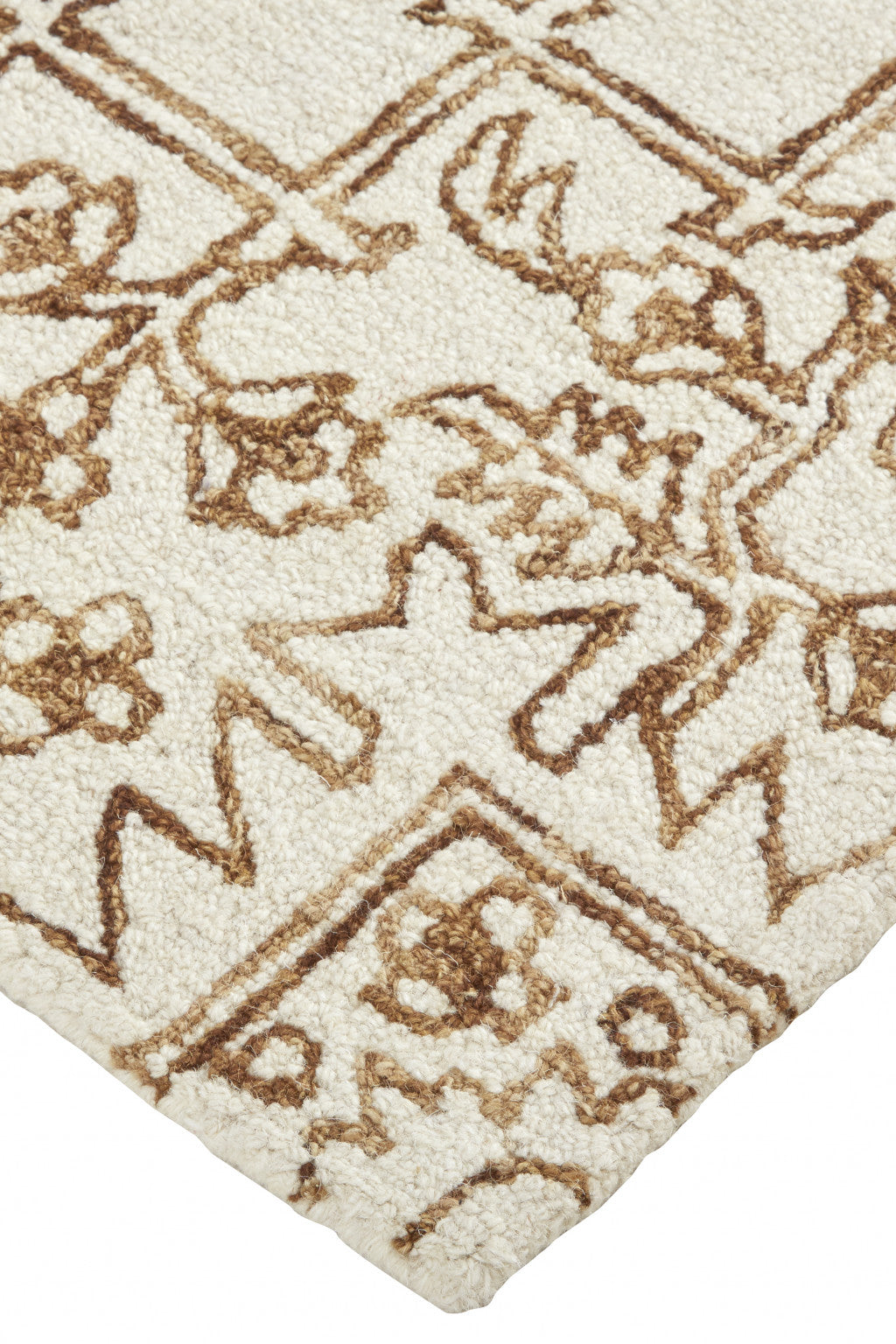 8 x 10 Ivory & Brown Wool Floral Tufted Handmade Stain Resistant Rug