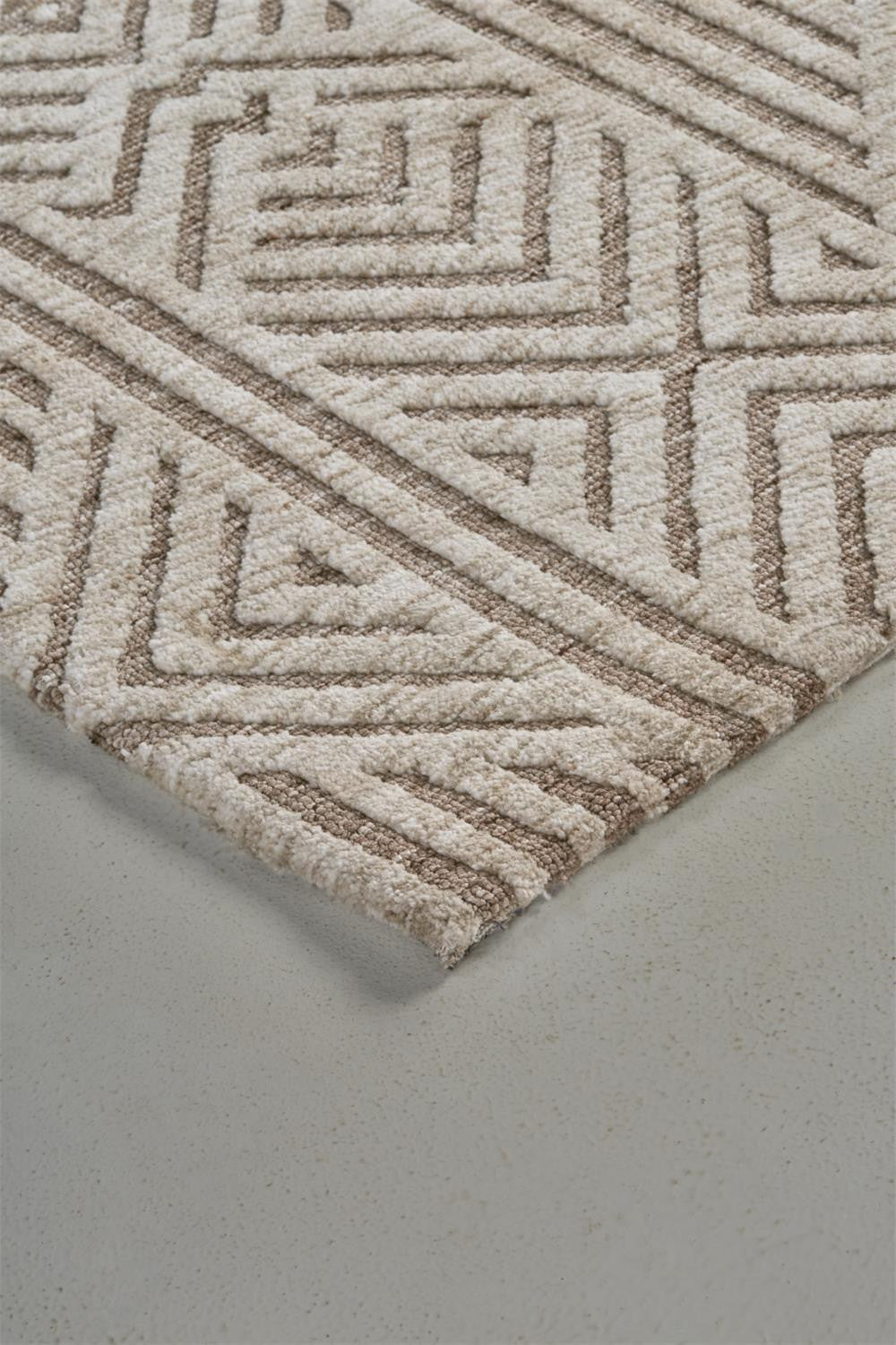 10 x 13 Tan Ivory & Brown Geometric Stain Resistant Rug